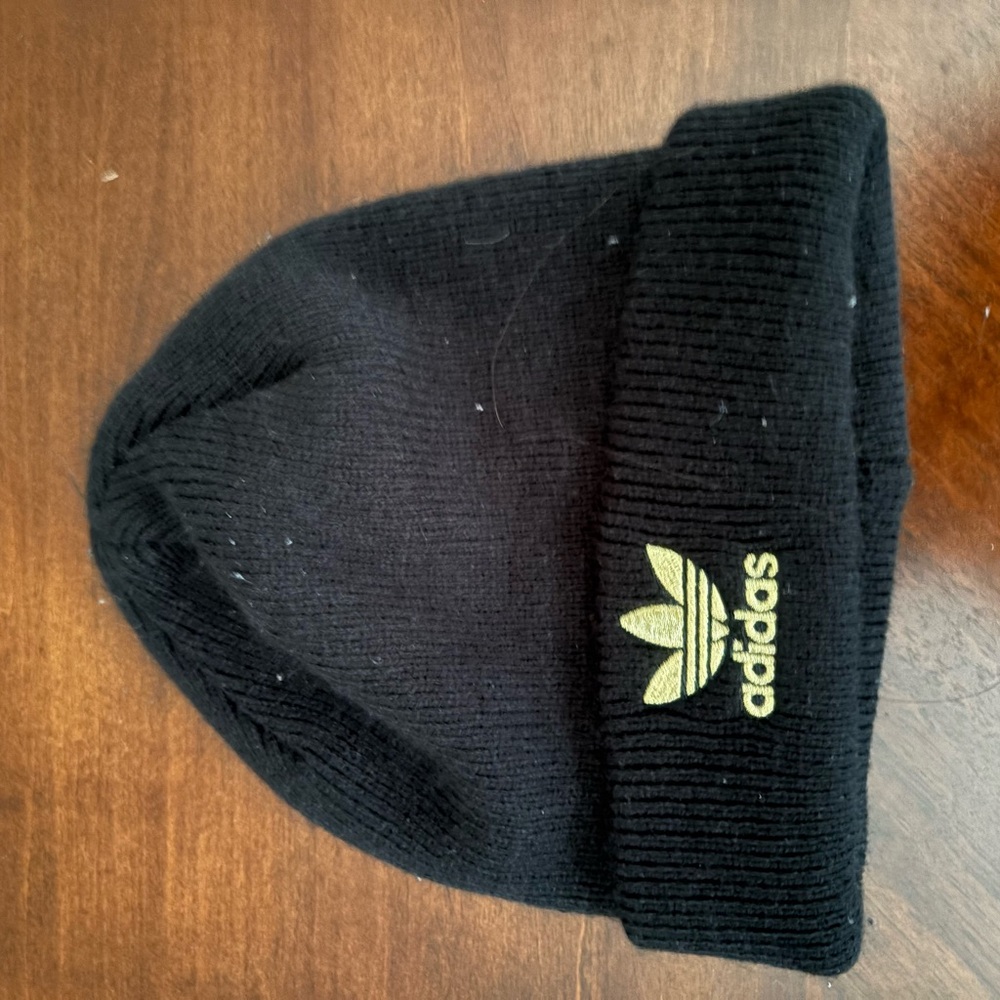 Adidas Black Knit Beanie with Gold Emblem